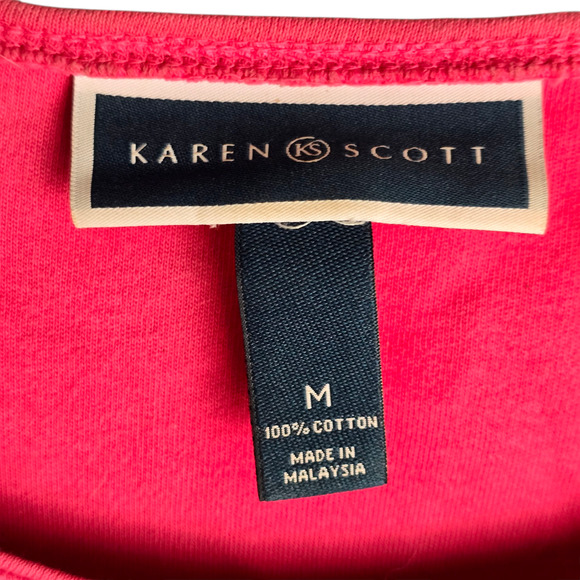 Women’s Medium Karen Scott Pink Glitter Graphic Scoop Neck 3/4 Sleeve Shirt - Picture 3 of 8